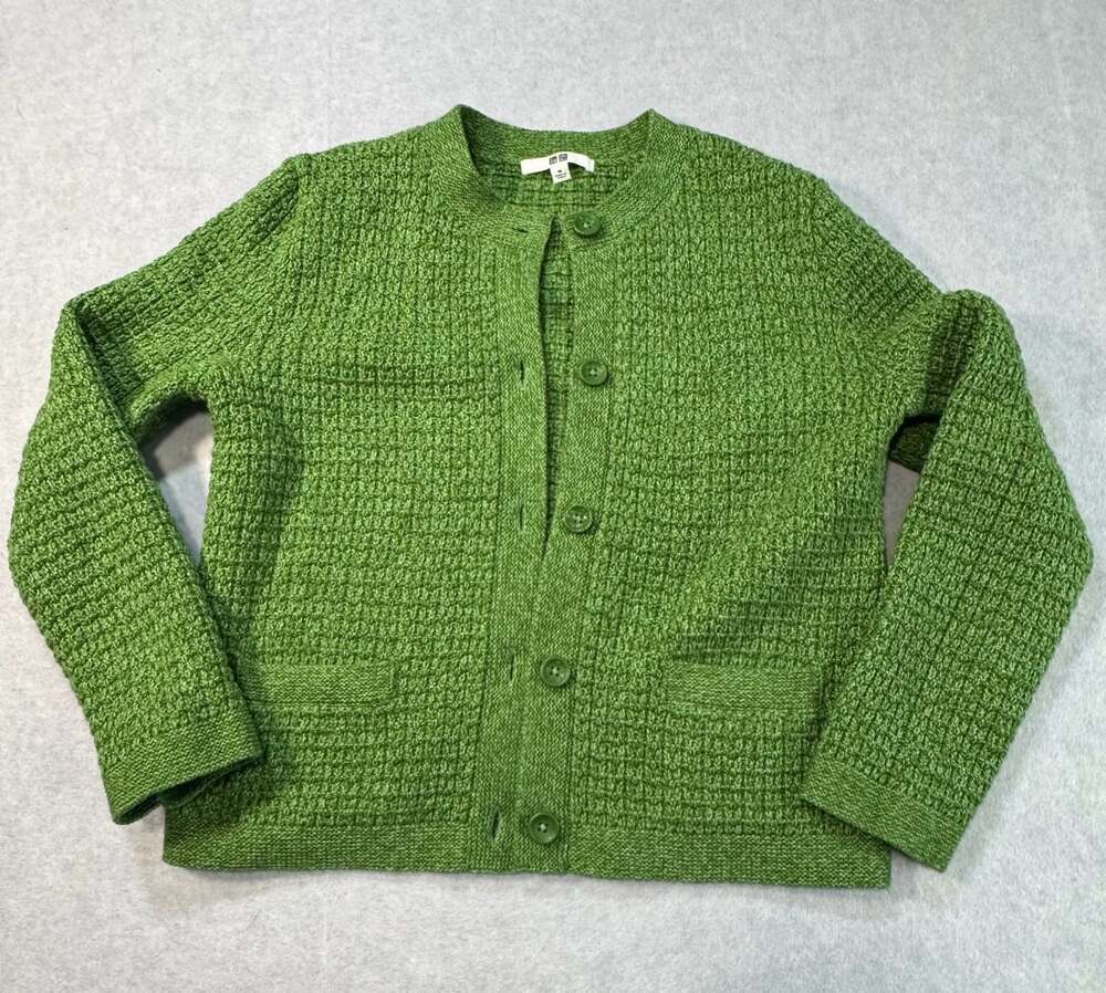 Uniqlo Green Knit Textured Cardigan Sweater Size M